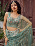 Noteworthy Lime Green Net Floral Embroidery Wedding Wear Lehenga Choli