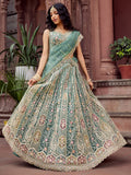 Noteworthy Lime Green Net Floral Embroidery Wedding Wear Lehenga Choli
