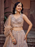 Extraordinary Beige Thread Work Net Traditional Lehenga Choli With Dupatta