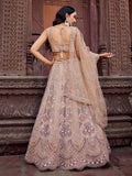 Extraordinary Beige Thread Work Net Traditional Lehenga Choli With Dupatta