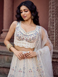 Momentous Cream Sequins Work Net Bridesmaid Lehenga Choli With Dupatta