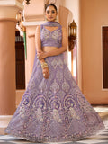 Glamours Mauve Floral Embroidered Net Reception Wear Lehenga With Blouse