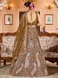 Classy Mustard Yellow Thread Work Net Evening Wear Lehenga Choli With Dupatta