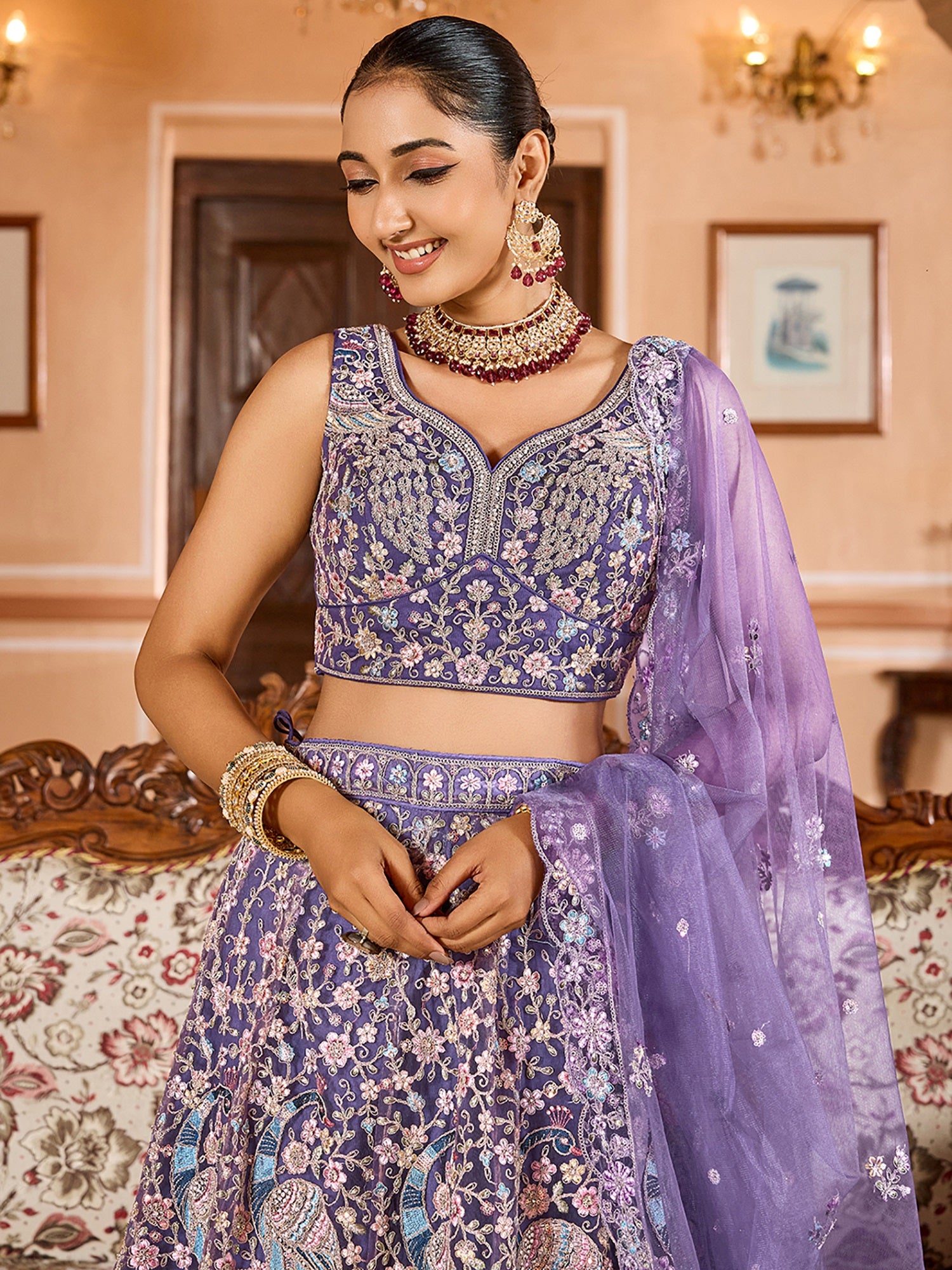 Special Purple Heavy Embroidered Net Designer Lehenga Choli With Dupatta