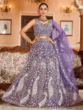 Special Purple Heavy Embroidered Net Designer Lehenga Choli With Dupatta