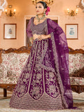 Memorable Burgundy Thread Embroidered Net Function Wear Lehenga Choli