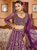 Memorable Burgundy Thread Embroidered Net Function Wear Lehenga Choli