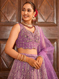 Dazzling Lavender Sequins Work Net Bridesmaid Lehenga Choli With Dupatta