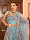 Adorable Turquoise Embroidery Net Evening Wear Lehenga Choli With Dupatta