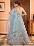 Adorable Turquoise Embroidery Net Evening Wear Lehenga Choli With Dupatta