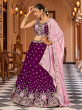 Elegant Purple Sequins Work Georgette Engagement Wear Lehenga Choli With Dupatta