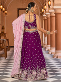 Elegant Purple Sequins Work Georgette Engagement Wear Lehenga Choli With Dupatta