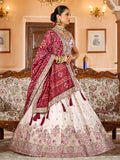 Great Cream Tissue Thread Work Marraige Wear Lehenga Choli With Dupatta