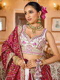 Great Cream Tissue Thread Work Marraige Wear Lehenga Choli With Dupatta