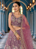 Notable Lavender Net Floral Embroidered Reception Wear Lehenga Choli