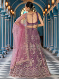 Notable Lavender Net Floral Embroidered Reception Wear Lehenga Choli