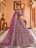 Glorious Burgundy Net Thread Embroidered Engagement Lehenga Choli With Dupatta