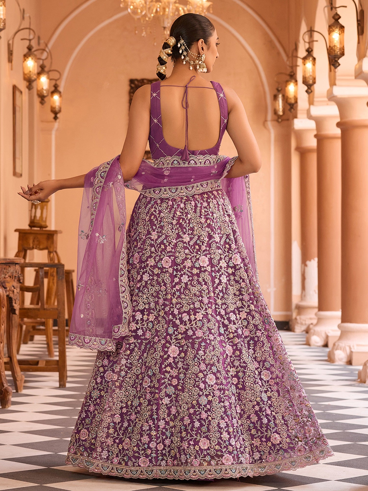 Glorious Burgundy Net Thread Embroidered Engagement Lehenga Choli With Dupatta