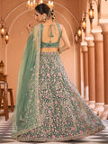 Superb Pista Green Net Sequins Work Wedding Wear Lehenga Choli With Dupatta