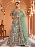 Superb Pista Green Net Sequins Work Wedding Wear Lehenga Choli With Dupatta