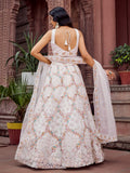 Stunning Cream Net Sequins Bridesmaid Lehenga Choli With Dupatta