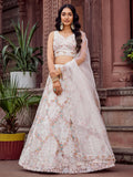 Stunning Cream Net Sequins Bridesmaid Lehenga Choli With Dupatta