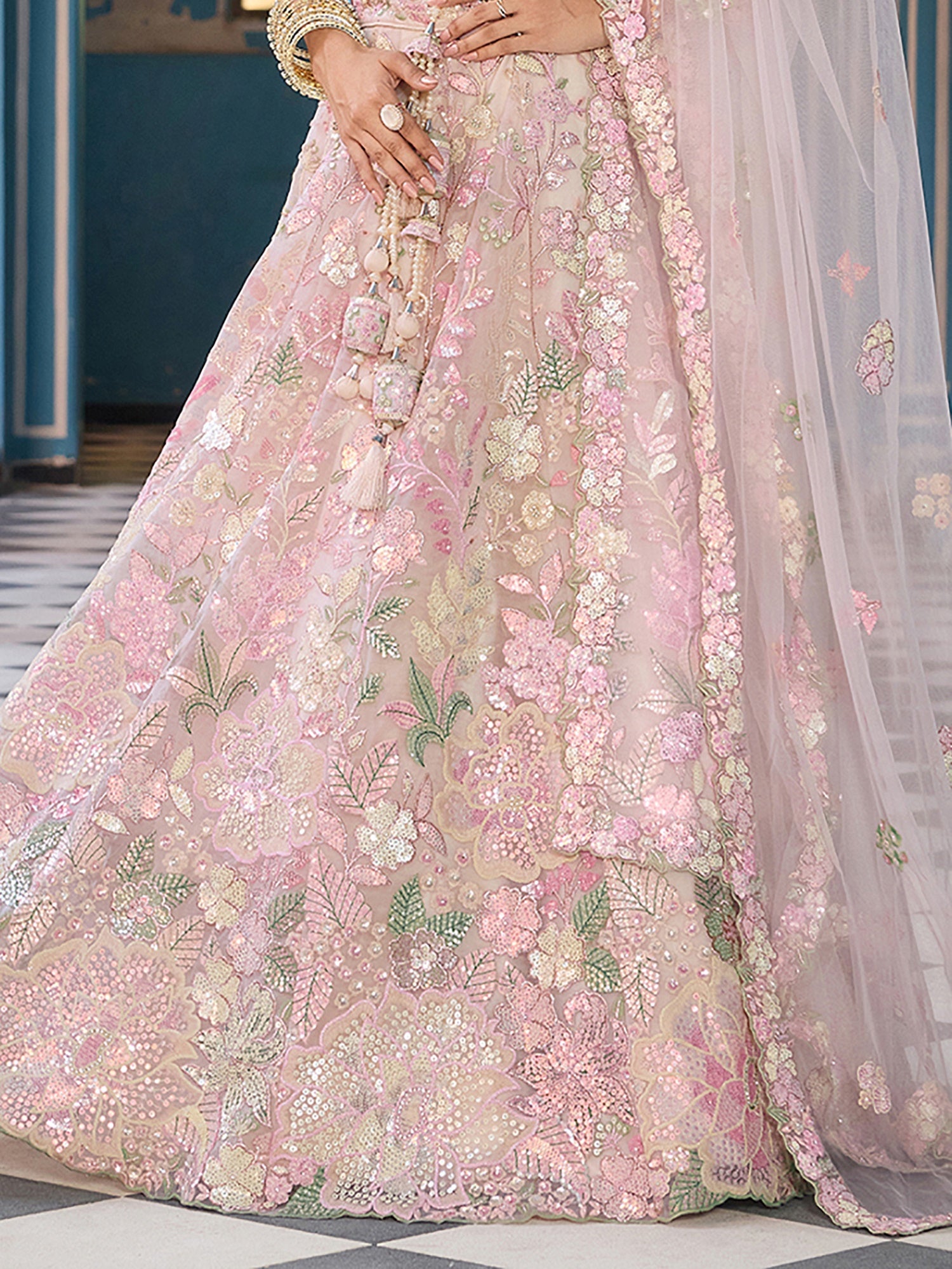 Admirable Cream Sequins Embroidery Net Bridesmaid Lehenga Choli With Dupatta