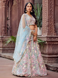 Outstanding Blue Heavy Embroidered Net Engagement Wear Lehenga choli