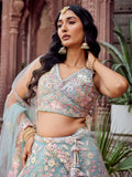 Outstanding Blue Heavy Embroidered Net Engagement Wear Lehenga choli
