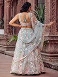 Outstanding Blue Heavy Embroidered Net Engagement Wear Lehenga choli