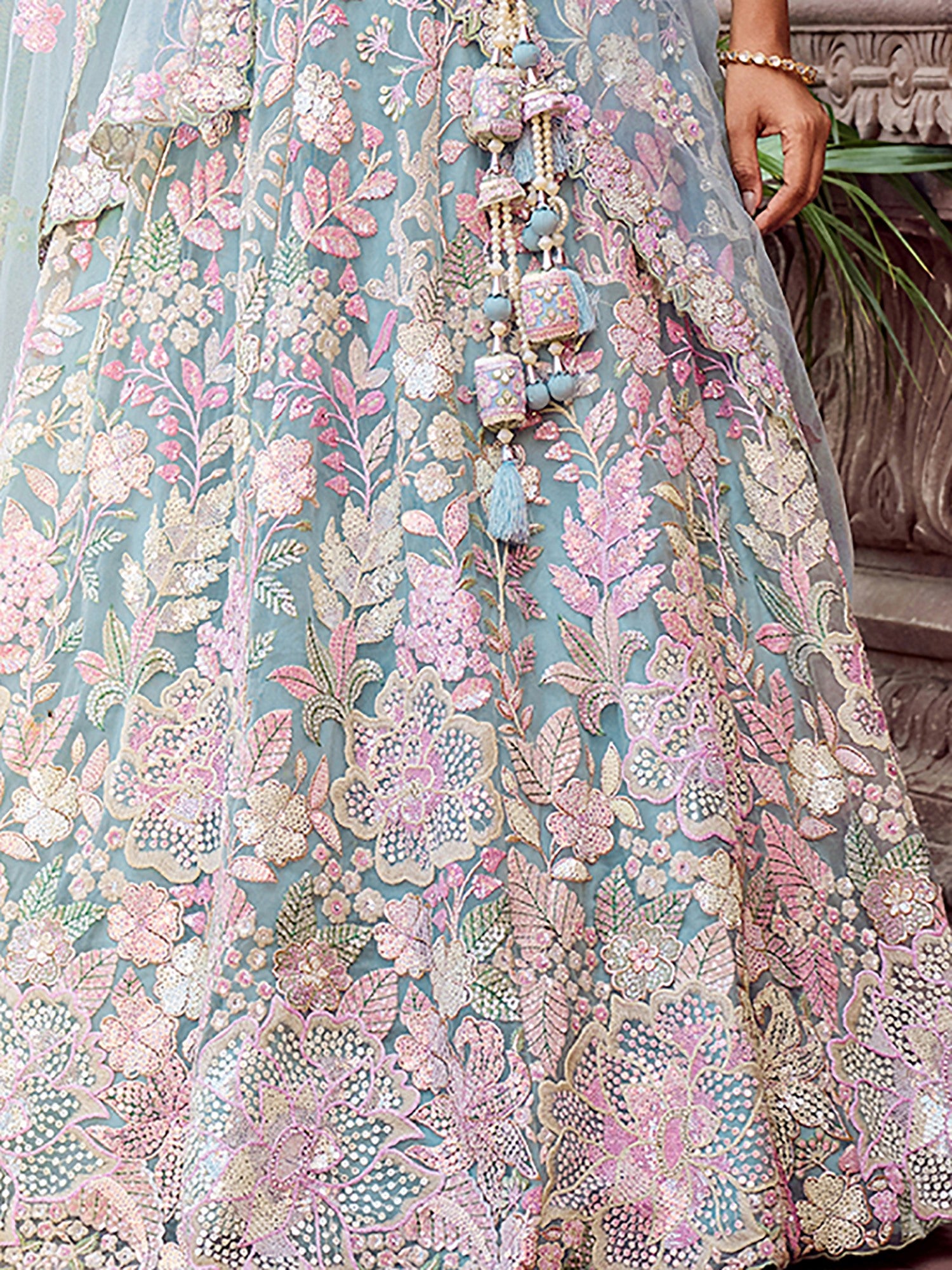 Outstanding Blue Heavy Embroidered Net Engagement Wear Lehenga choli