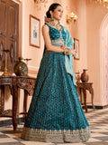 Classy Teal Green Embroidered Tissue Mehendi Wear Lehenga Choli With Dupatta