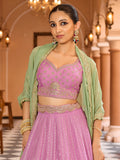Amazeballs Pink Sequins Tissue Function Wear Lehenga Choli With Dupatta