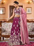 Splendid Burgundy Floral Embroidery Silk Reception Wear Lehenga With Blouse