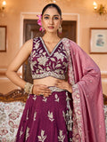 Splendid Burgundy Floral Embroidery Silk Reception Wear Lehenga With Blouse