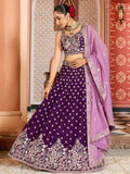Spectacular Violet Heavy Embroidered Tissue Designer Lehenga Choli With Dupatta