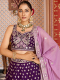 Spectacular Violet Heavy Embroidered Tissue Designer Lehenga Choli With Dupatta