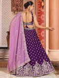 Spectacular Violet Heavy Embroidered Tissue Designer Lehenga Choli With Dupatta