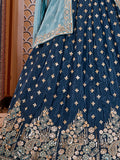 Royal Teal Blue Sequins Tissue Engagement Wear Lehenga Choli With Dupatta