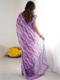 Astonishing Purple Printed Georgette Party Wear Saree With Blouse