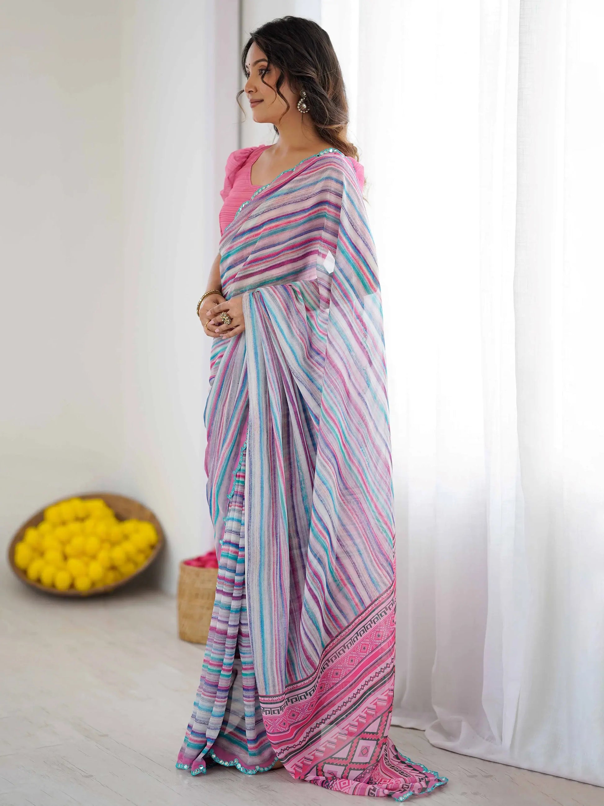 Lovable Multi-Color Digital Printed Georgette Festive Wear Saree With Blouse