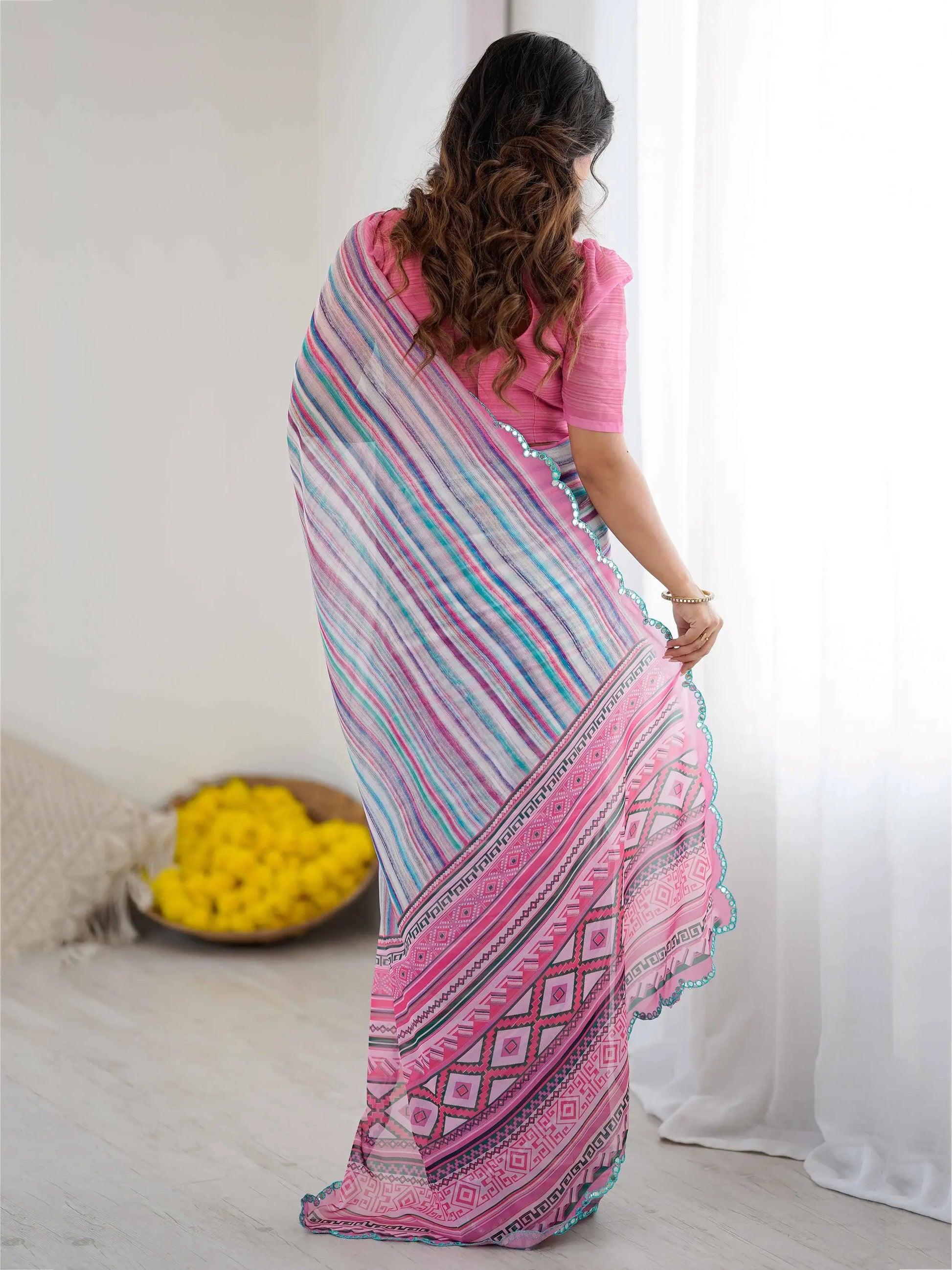 Lovable Multi-Color Digital Printed Georgette Festive Wear Saree With Blouse