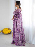 Magnificent Violet Digital Printed Georgette Evening Wear Saree With Blouse