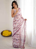 Dreamy Off-White Mirror Work Georgette Event Wear Saree With Blouse