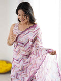 Dreamy Off-White Mirror Work Georgette Event Wear Saree With Blouse