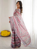Gorgeous Grey Digital Printed Georgette Marriage Wear Saree With Blouse