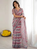 Gorgeous Grey Digital Printed Georgette Marriage Wear Saree With Blouse
