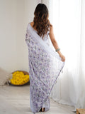Tremendous Lavender Floral Printed Georgette Function Wear Saree With Blouse