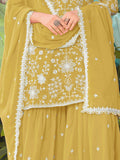 Graceful Yellow Bead Embroidery Georgette Haldi Wear Palazzo Suit
