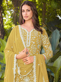 Graceful Yellow Bead Embroidery Georgette Haldi Wear Palazzo Suit